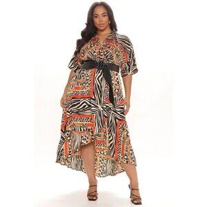 Fashion Nova Kyana Belted Animal Abstract Print Maxi Dress Plus Size 2X